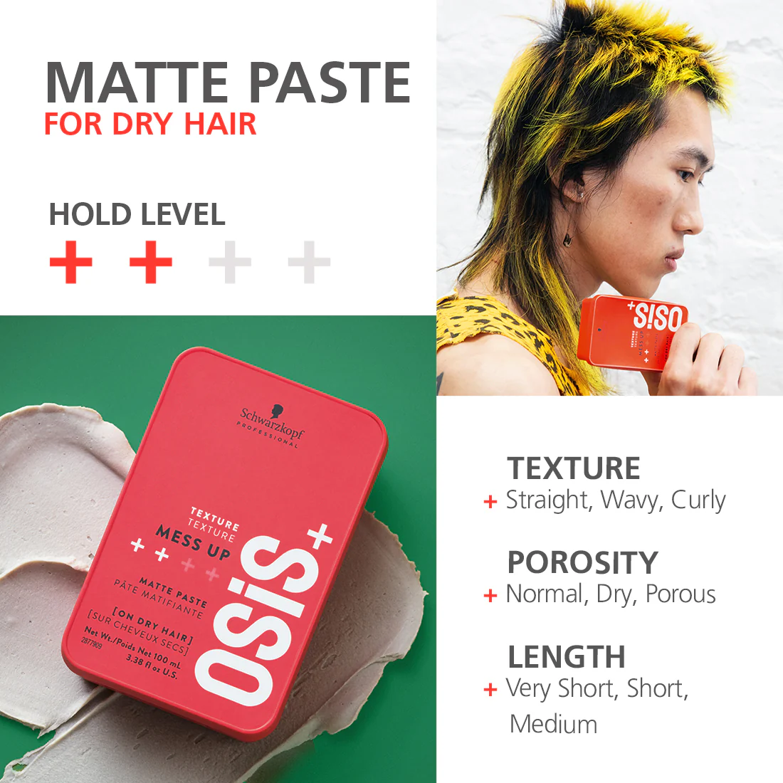 Schwarzkopf Professional OSiS+ Mess Up Hair Styling Matte Paste | 100 ml - Image 4